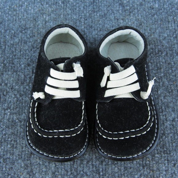 Jack & Lily Unisex Sneaker Shoes Black Leather‎ Lace Up Size T 12-18 Medium - Picture 3 of 7